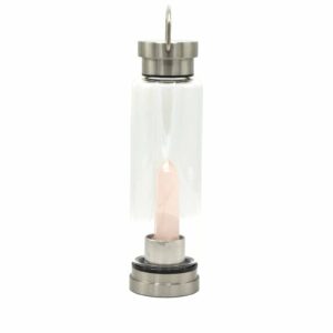 Crystal Infused Glass Water Bottle - Rejuvenating Rose Quartz - Obelisk